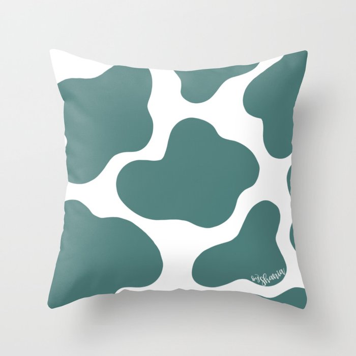 Turquoise Cow Print Throw Pillow by by Shania Society6