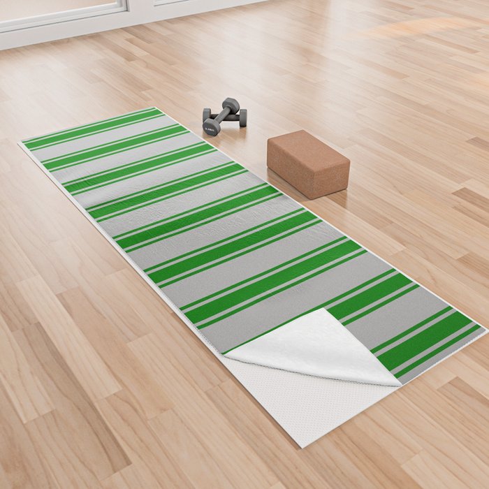 Grey and Green Colored Stripes Pattern Yoga Towel