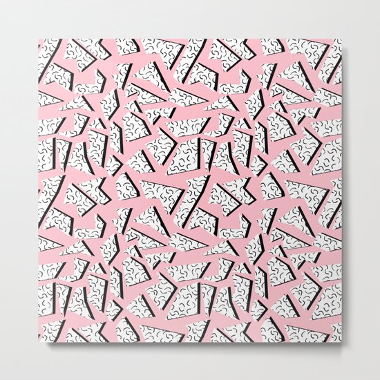 Crunk - throwback retro memphis design style minimal pattern print pink white and black Metal Print