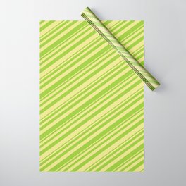 [ Thumbnail: Green & Tan Colored Striped/Lined Pattern Wrapping Paper ]