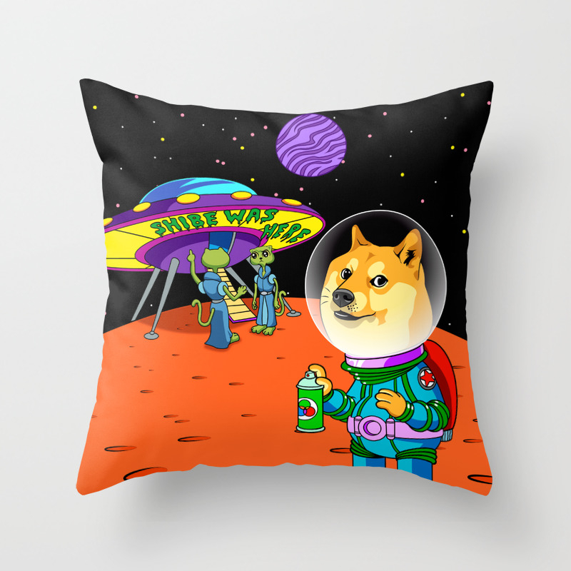 Shibe Doge Astro And The Aliens Memes Cats Cartoon Throw Pillow By Marios Society6