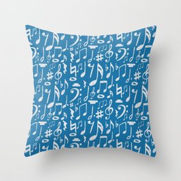 Music Notes Pattern in Blue Color Throw Pillow