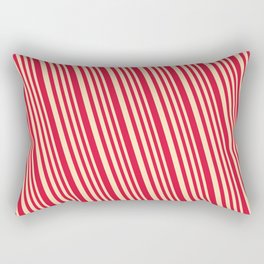 [ Thumbnail: Beige and Crimson Colored Lined Pattern Rectangular Pillow ]