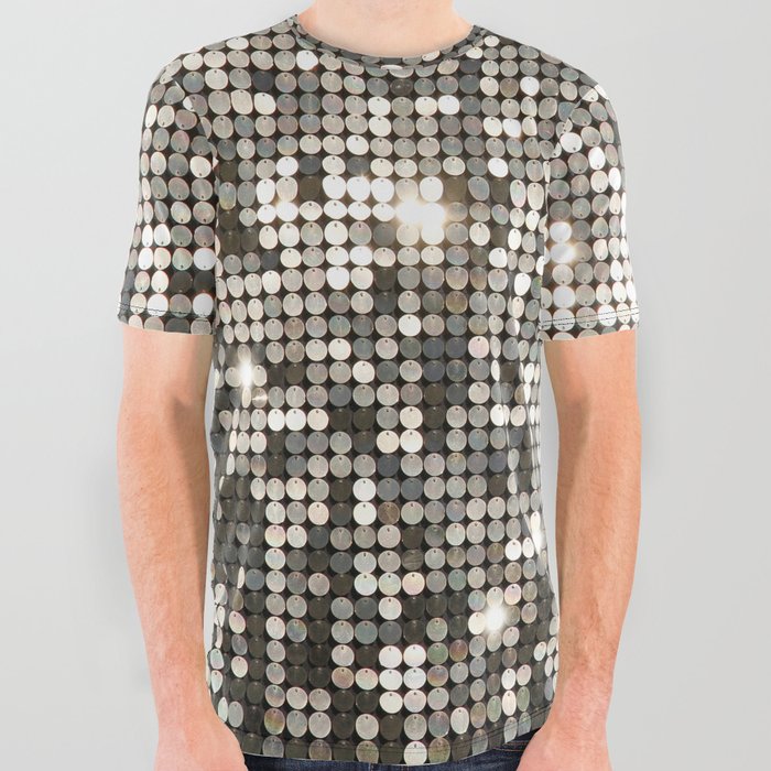 Silver Metallic Glitter sequins All Over Graphic Tee
