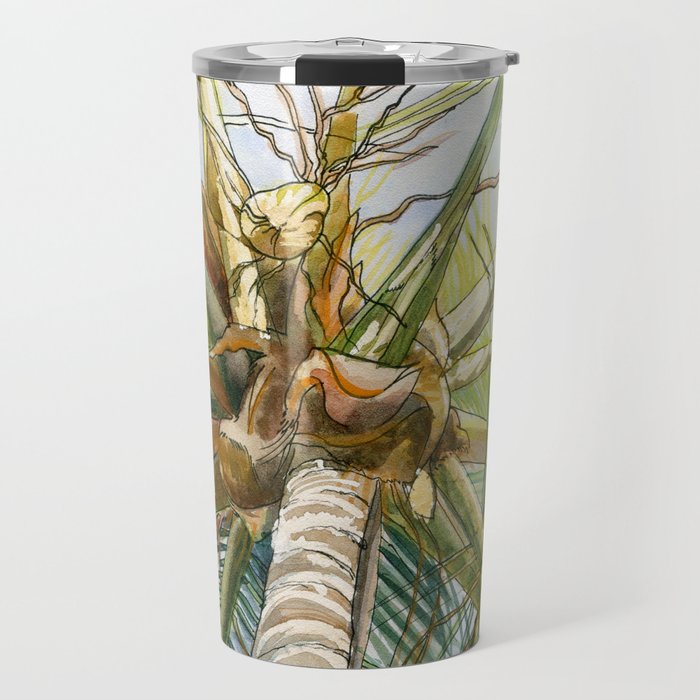 Coconut palm. Original watercolor painting Travel Mug
