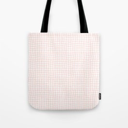 White and Pink Square Grid Pattern Tote Bag