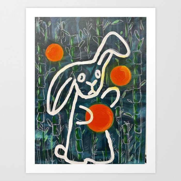 Rabbit and Orange Art Print