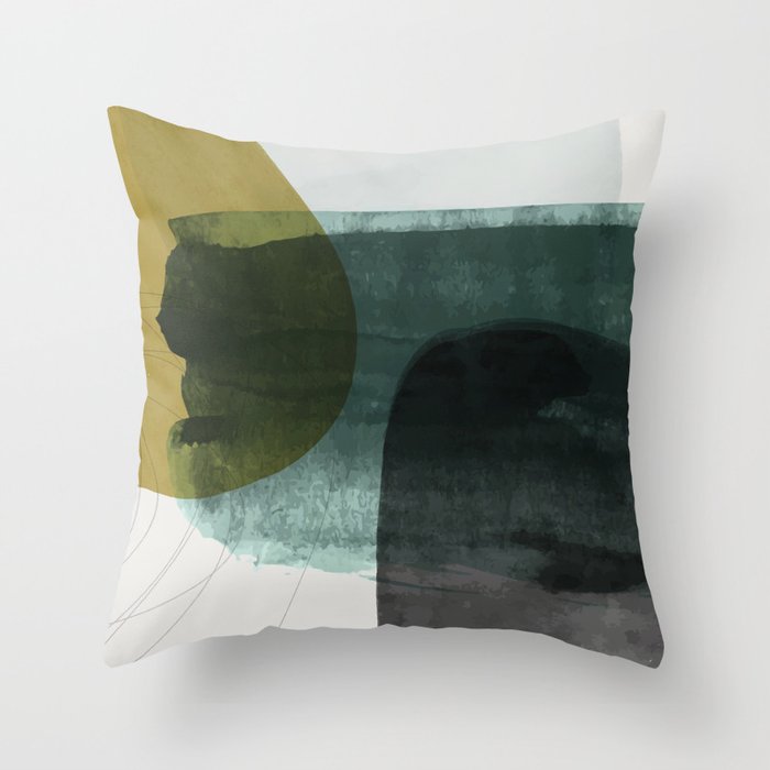 midcentury green abstract shapes   Throw Pillow