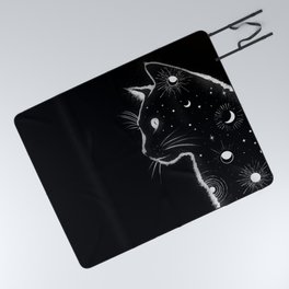 Black Galaxy Cat Picnic Blanket