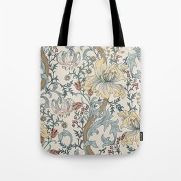 William Morris Enchanted Golden Lily Cream Blue Floral Tote Bag