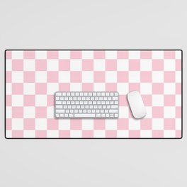 Check Pastel Pink Flamingo Color Checkered Checkerboard Geometric Boho Modern Minimal Grid Pattern Desk Mat