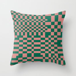 Checkerboard Pattern - Green Pink Throw Pillow
