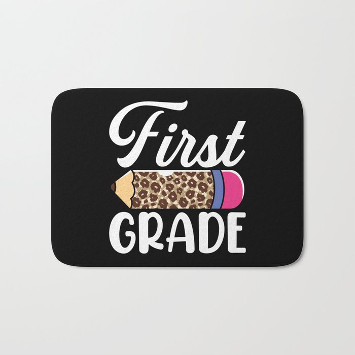 Teacher first grade pencil leopard Bath Mat