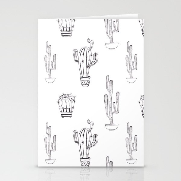 A pattern of black and white cacti painted with black ink Stationery Cards