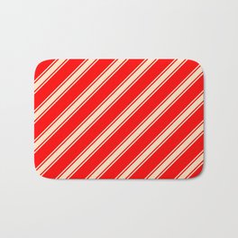 [ Thumbnail: Red & Bisque Colored Lined Pattern Bath Mat ]
