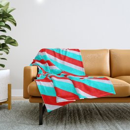 [ Thumbnail: Lavender, Cyan & Red Colored Striped Pattern Throw Blanket ]