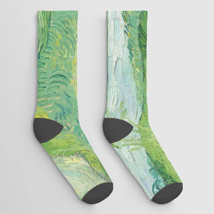 Green Wheat Field Landscape Painting Socks