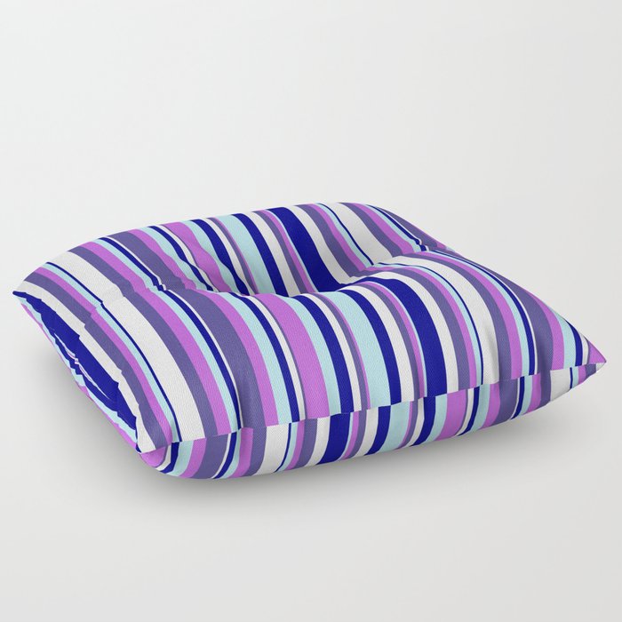 Colorful Blue, Powder Blue, Orchid, Dark Slate Blue & Mint Cream Colored Lined/Striped Pattern Floor Pillow