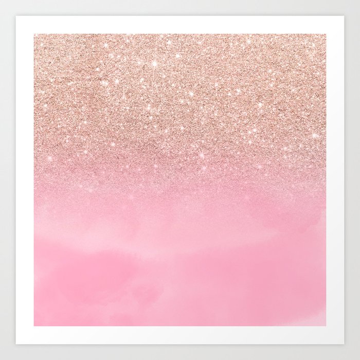 Modern Rose Gold Glitter Ombre Hand Painted Pink Watercolor Art