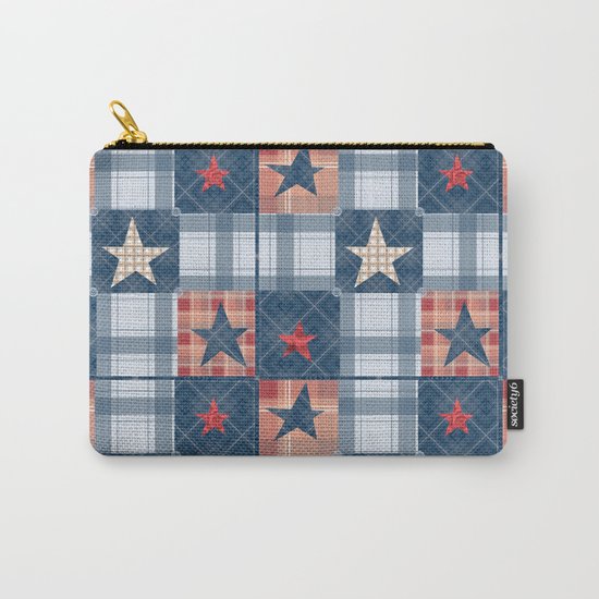 Blue denim plaid patchwork . Carry-All Pouch