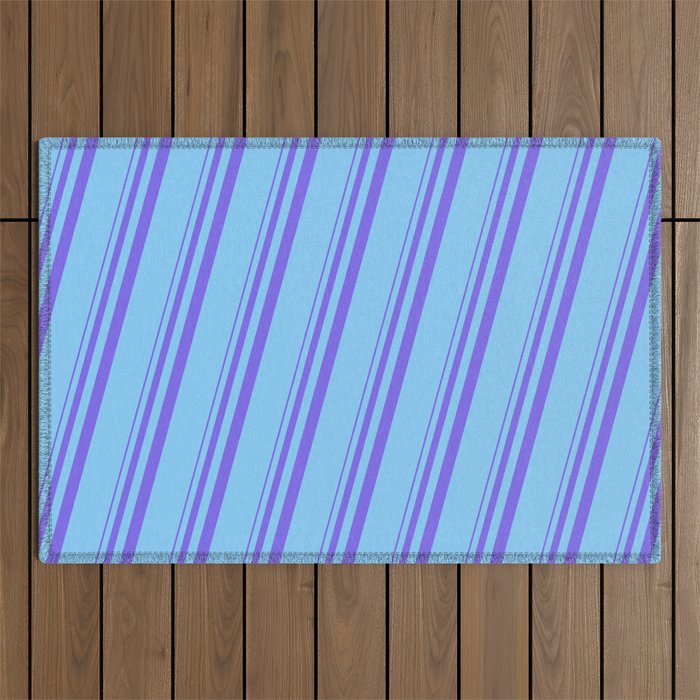 Medium Slate Blue & Light Sky Blue Colored Stripes Pattern Outdoor Rug