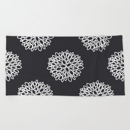 white abstract flowers asters and chrysanthemums Beach Towel