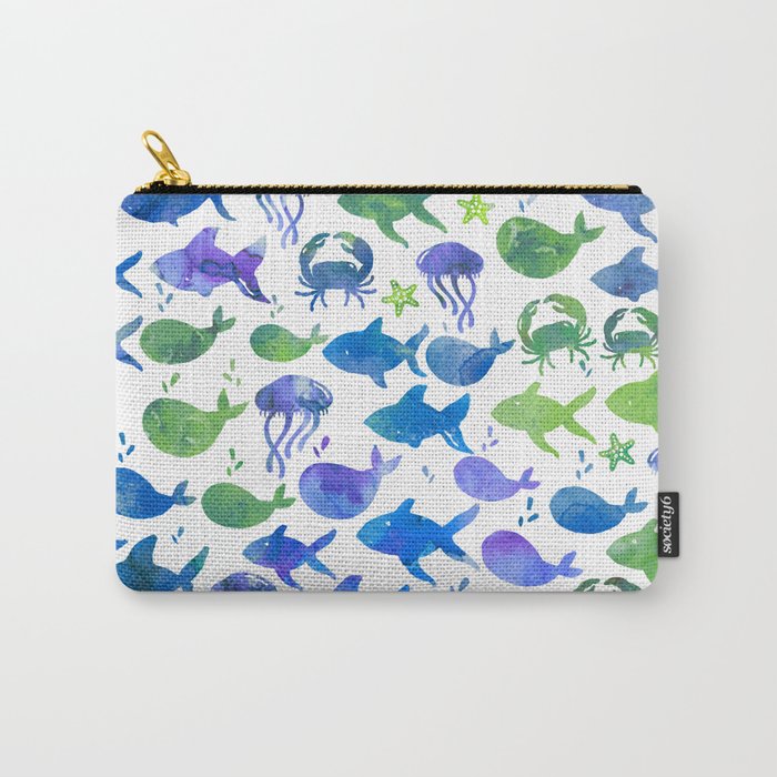 Blue Green Watercolor Fish Pattern Carry-All Pouch