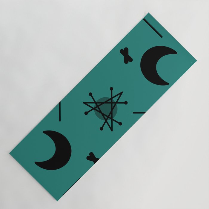 Moons & Stars Atomic Era Abstract Teal Yoga Mat