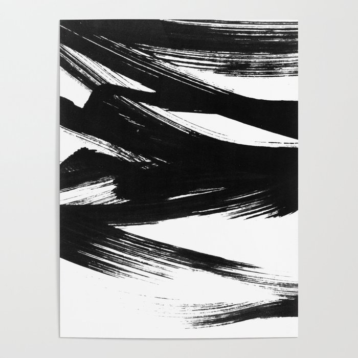 Gestural Abstract Black and White Brush Strokes Poster