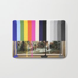 Garage Sale Painting of Peasants with Color Bars Bath Mat