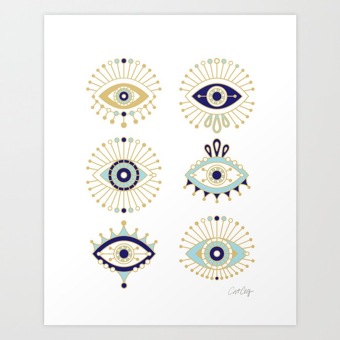 Evil Eye Collection on White Art Print