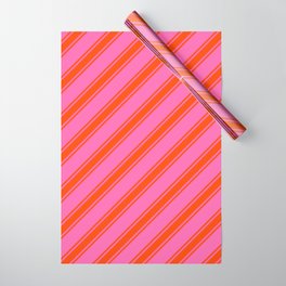 [ Thumbnail: Hot Pink and Red Colored Striped/Lined Pattern Wrapping Paper ]