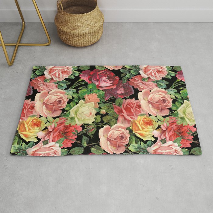 Vintage Shabby Chic Floral Roses Flowers Rose Rug By Vintage Love Society6