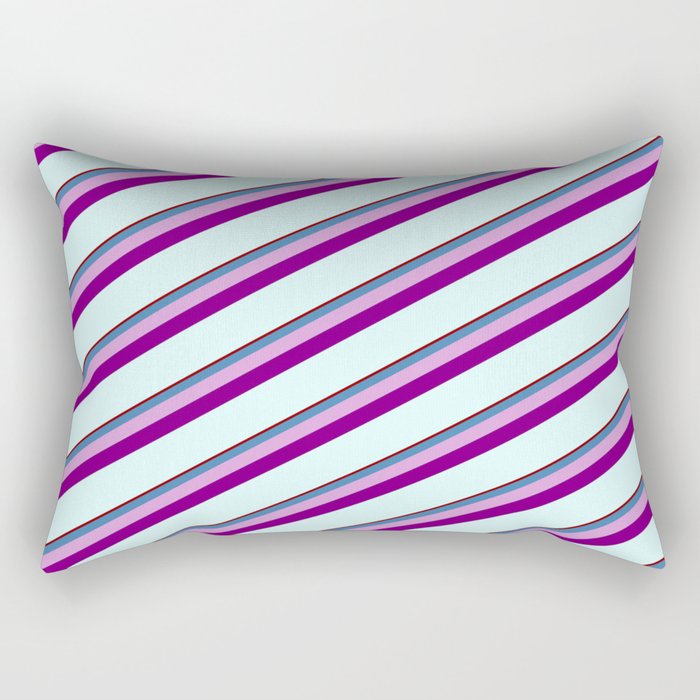 Dark Red, Blue, Plum, Purple & Light Cyan Colored Stripes/Lines Pattern Rectangular Pillow