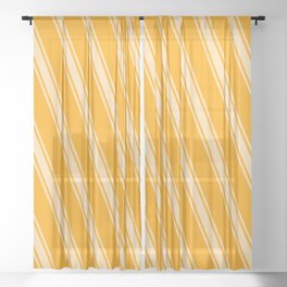 [ Thumbnail: Orange & Tan Colored Stripes/Lines Pattern Sheer Curtain ]
