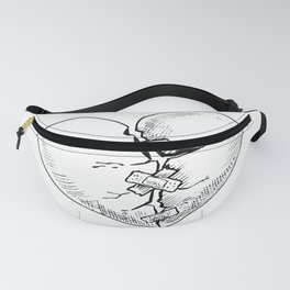 Broken heart. The symbol of unhappy love. Hand-drawn sketch. Black and white illustration Fanny Pack