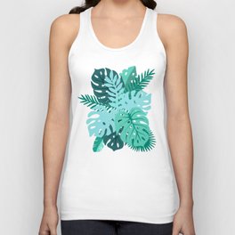 Blue and Green Tropical Leaves Unisex Tank Top