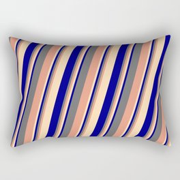 [ Thumbnail: Dim Gray, Dark Salmon, Tan & Blue Colored Lined/Striped Pattern Rectangular Pillow ]