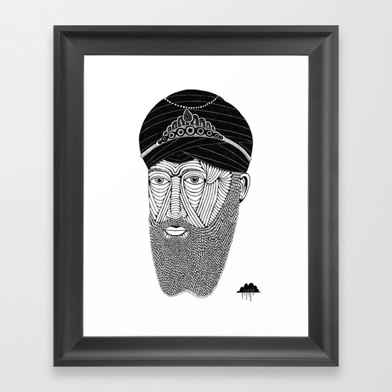 Sikh Guru with Fully Sick Beard and Bejeweled Turban Framed Art Print