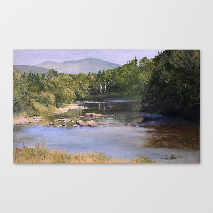 Landscape Vermont Summer River Watercolor Canvas Print