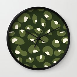 Abstract Seamless Leopard Print Pattern - Dark Olive Green and Cosmic Latte Wall Clock