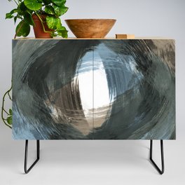 Blue and Beige Modern Abstract Brushstroke Painting Vortex Credenza