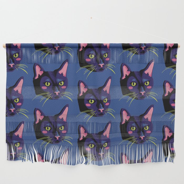 Graphic Cat Head - Blue Palette Wall Hanging