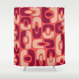 Colorful Mid-Century Modern Cosmic Abstract 391 Orange and Burgundy Shower Curtain