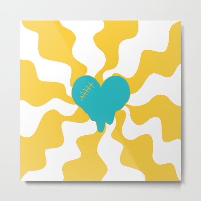 Heart Melt - Turquoise and Yellow Metal Print