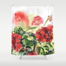 plant geranium, flowers and leaves, watercolor Shower Curtain