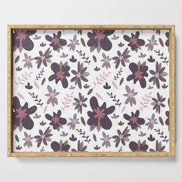 Floral Dust Burgundy on White Serving Tray
