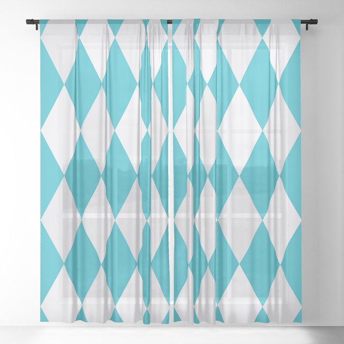 Blue And Silver Grey Diamond Argyle Pattern Sheer Curtain
