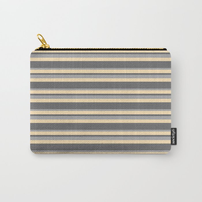 Dim Grey, Dark Grey, and Beige Colored Stripes Pattern Carry-All Pouch