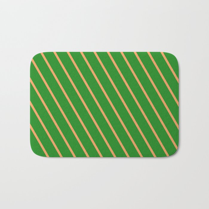 Brown and Forest Green Colored Lines Pattern Bath Mat